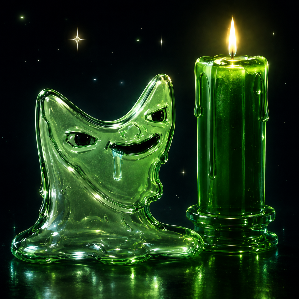 Green Candle glass mascot artwork