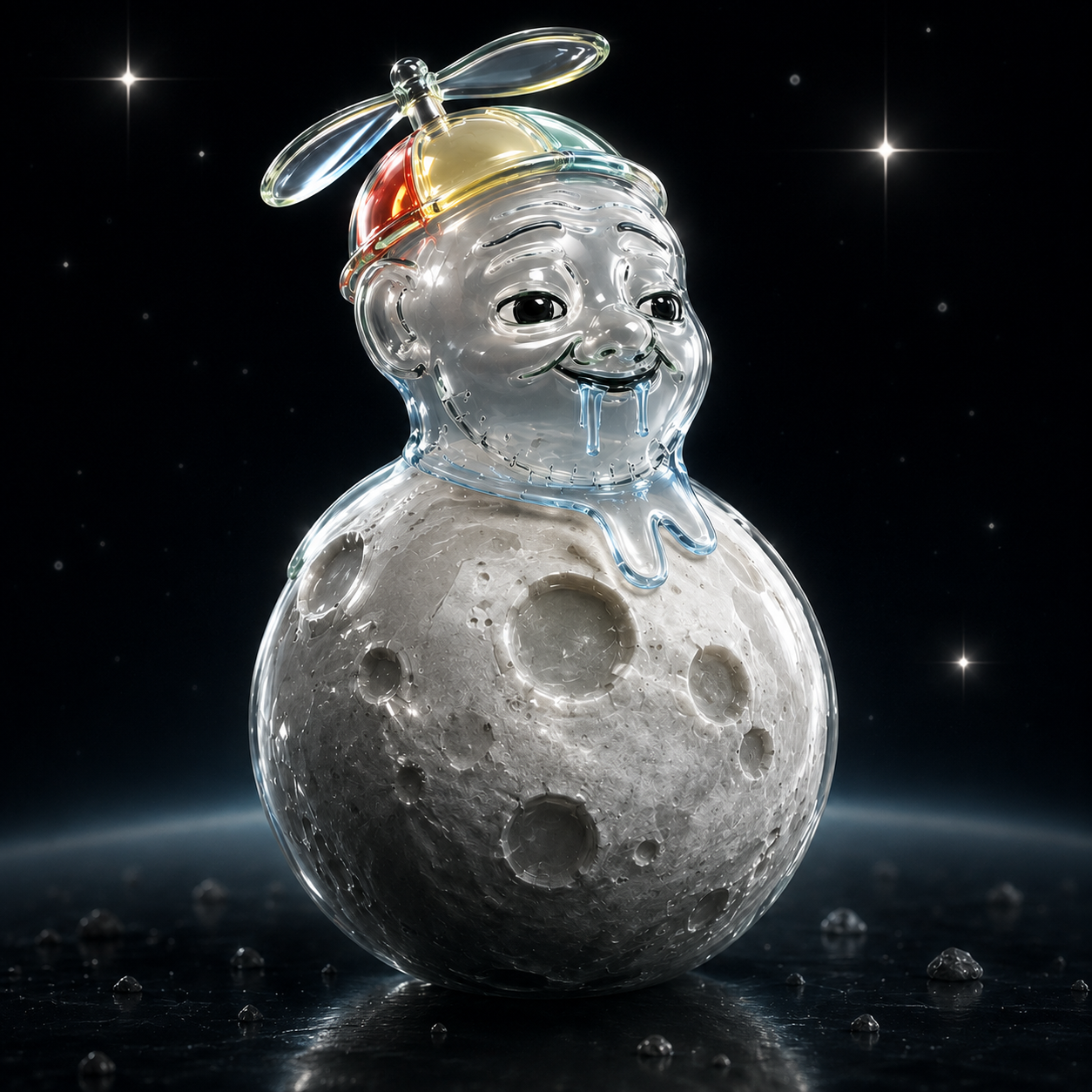 Moon Drip glass mascot artwork